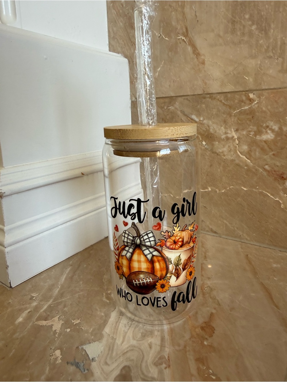 Just a Girl Who Loves Fall Clear Tumbler with Bamboo Lid